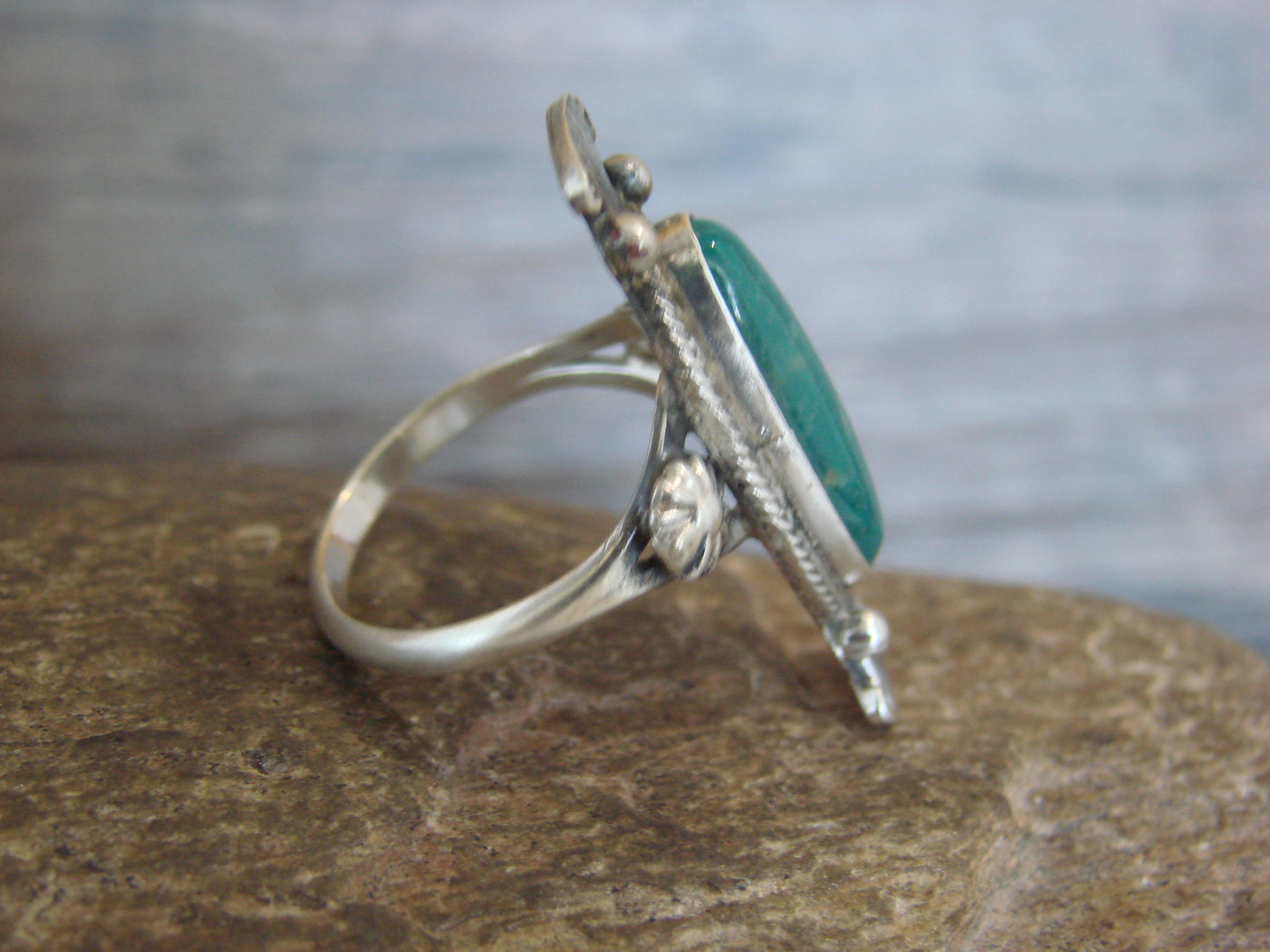 Native American Sterling Silver & Turquoise Ring by Largo - Size 8