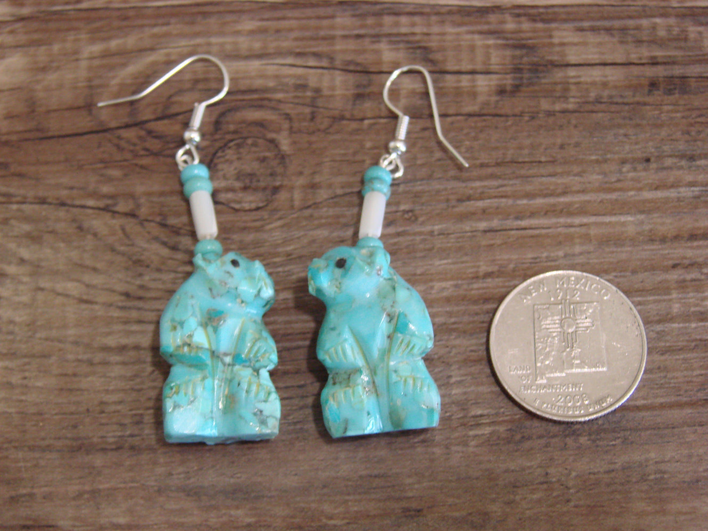 Native American Hand Carved Bear Fetish Dangle Earrings - Laate