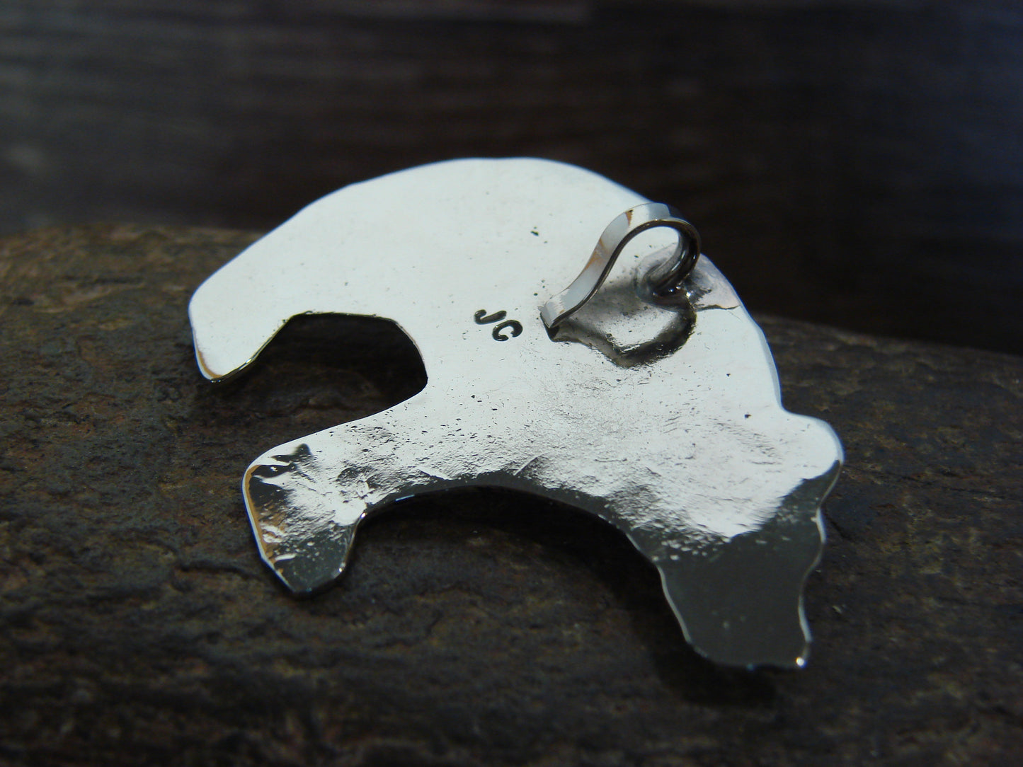 Native American Nickel Silver & Gaspeite Bear Pendant - Cleveland
