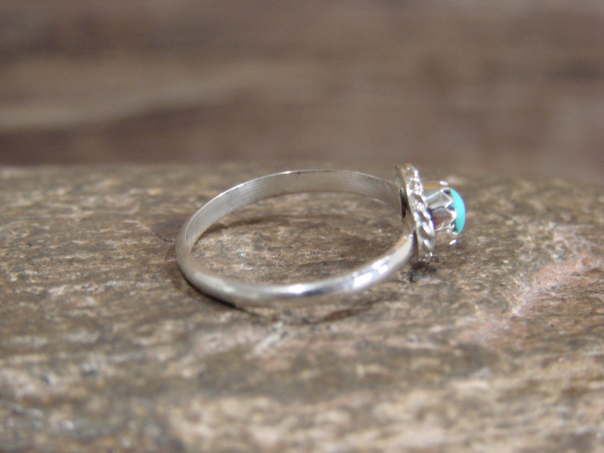 Native American Sterling Silver Round Turquoise Ring by Spencer - Size 3