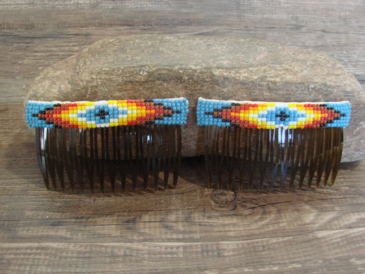 Native American Hand Beaded Hair Comb Set by Cleveland