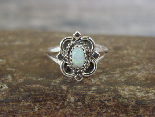 Native American Sterling Silver & White Opal Ring - Size 7.5 - Largo
