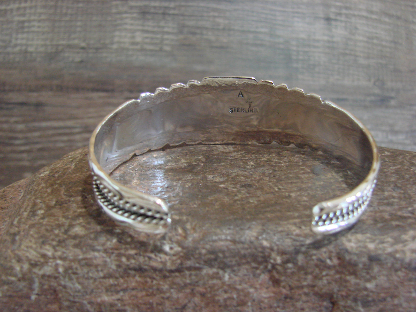 Native American Sterling Silver & Turquoise Row Bracelet by White Goat