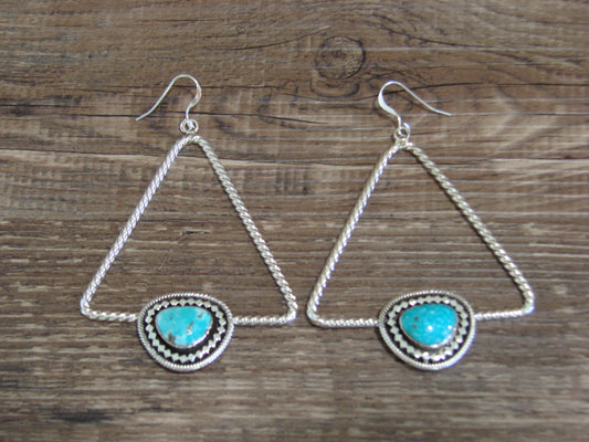 Native American Sterling Silver & Turquoise Dangle Earrings - Jack