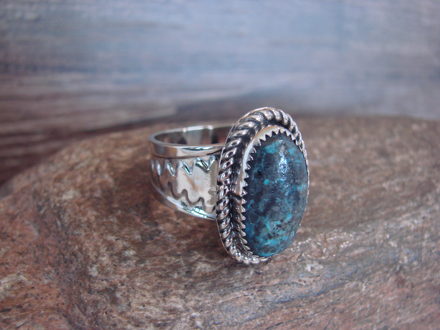 Native American Nickel Silver & Turquoise Scarf Ring by Cleveland
