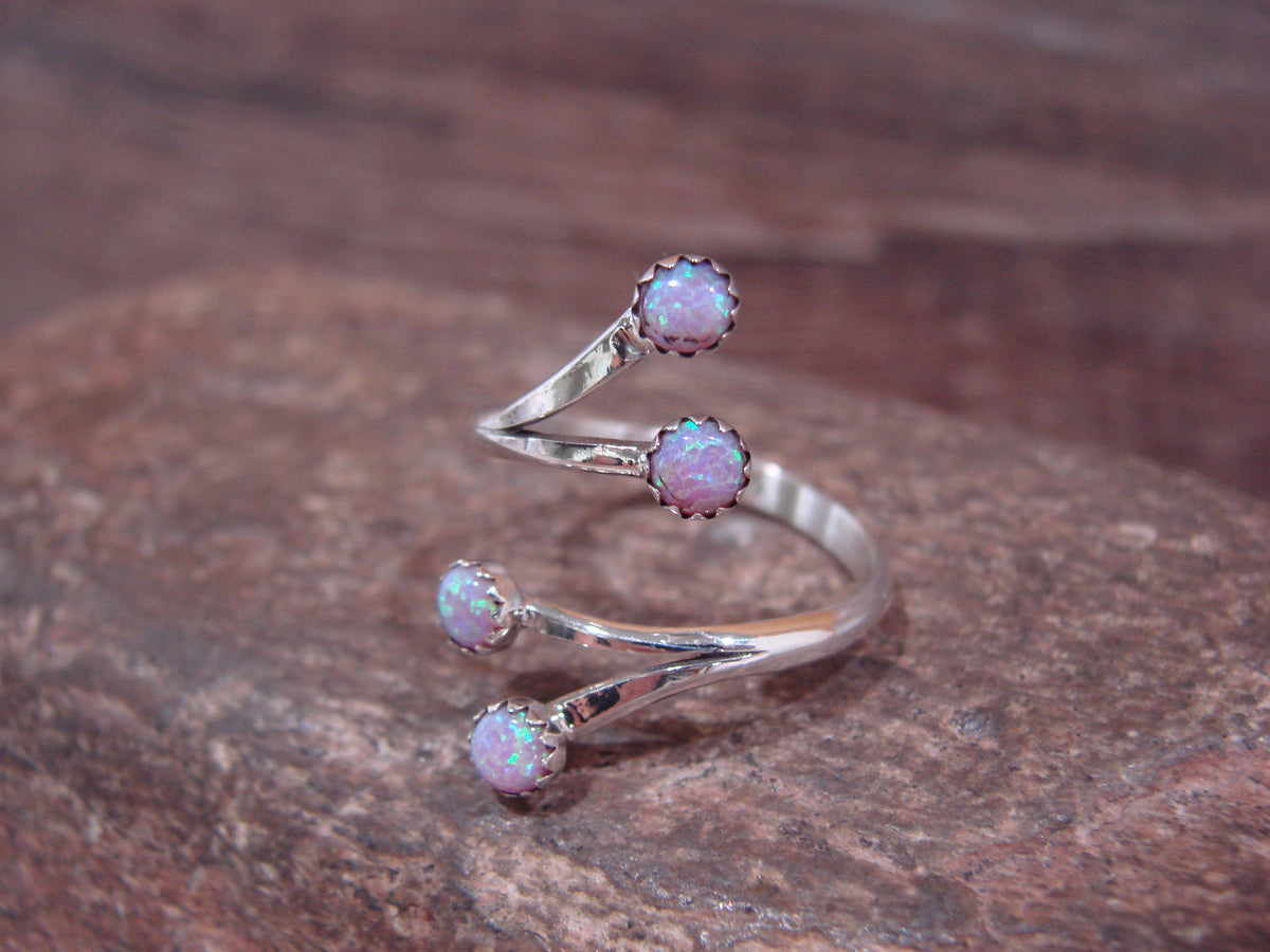 Native American Sterling Silver & Pink Opal Adjustable Ring - Largo