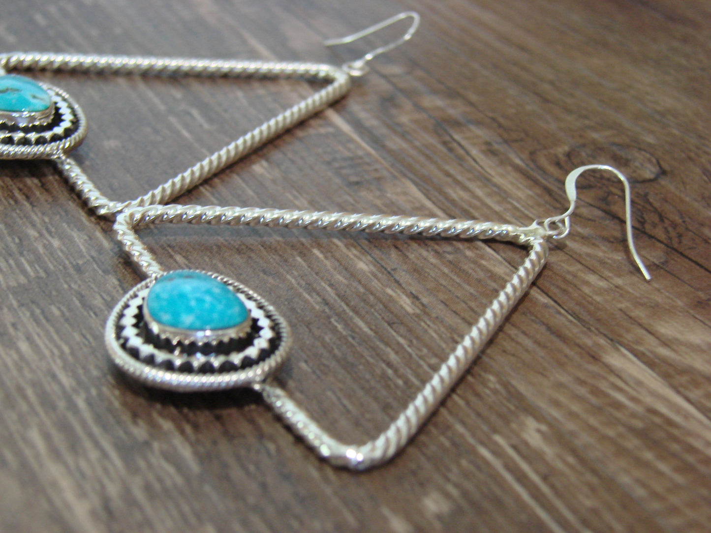 Native American Sterling Silver & Turquoise Dangle Earrings - Jack