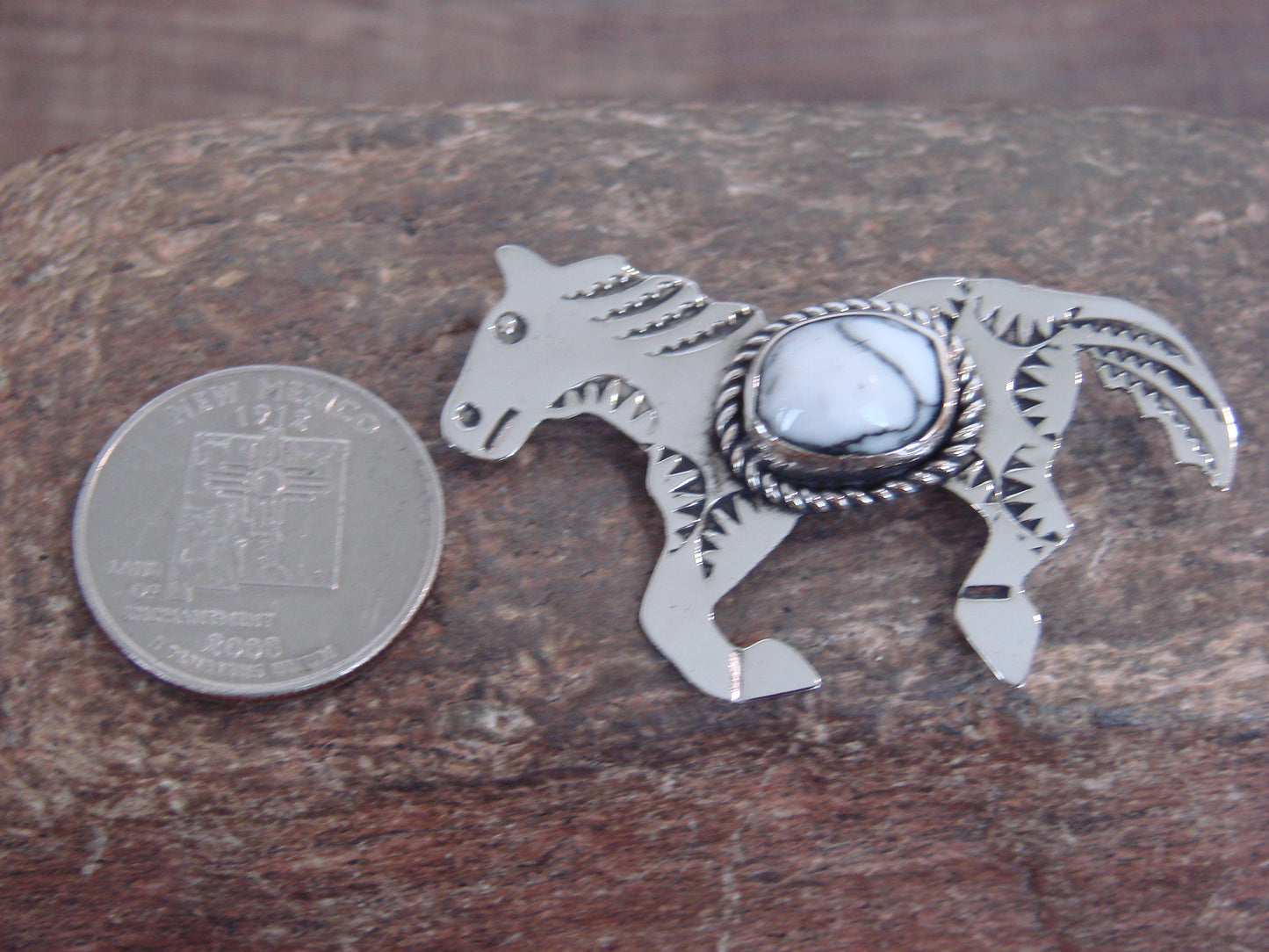 Native American Nickel Silver & Howlite Horse Pin - Cleveland