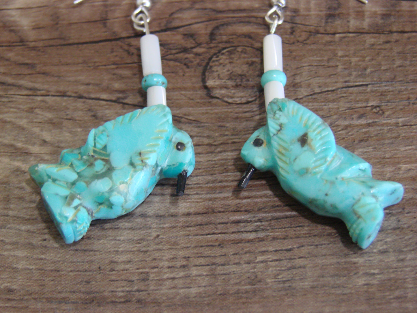 Native American Hand Carved Hummingbird Fetish Dangle Earrings - Laate