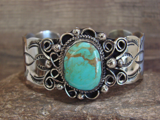 Native American Nickel Silver & Turquoise Bracelet by Cleveland
