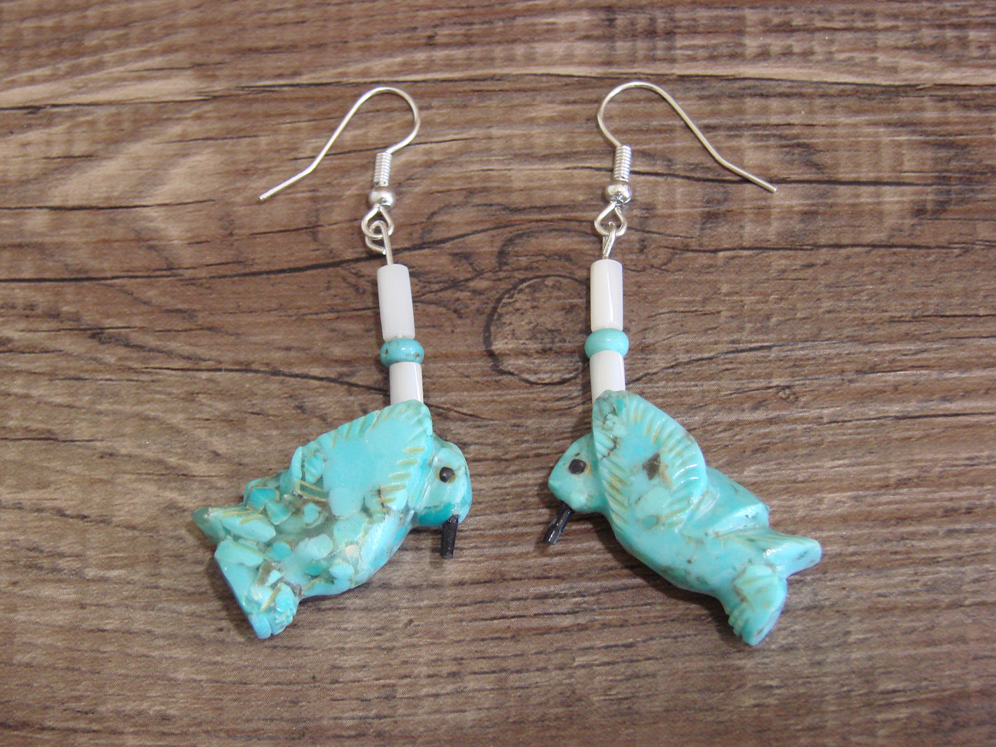 Native American Hand Carved Hummingbird Fetish Dangle Earrings - Laate