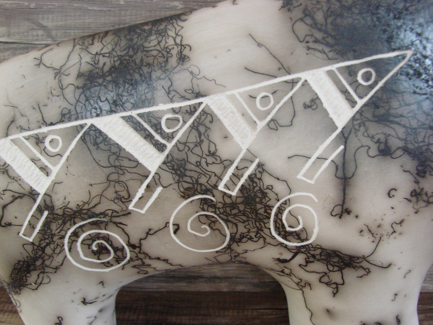 Native American Pottery Horse Hair Buffalo Sculpture by Yellow Corn