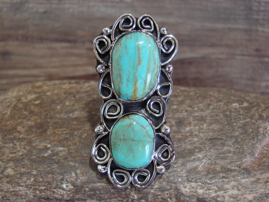 Native American Nickel Silver & Turquoise Ring by Cleveland - Size 9