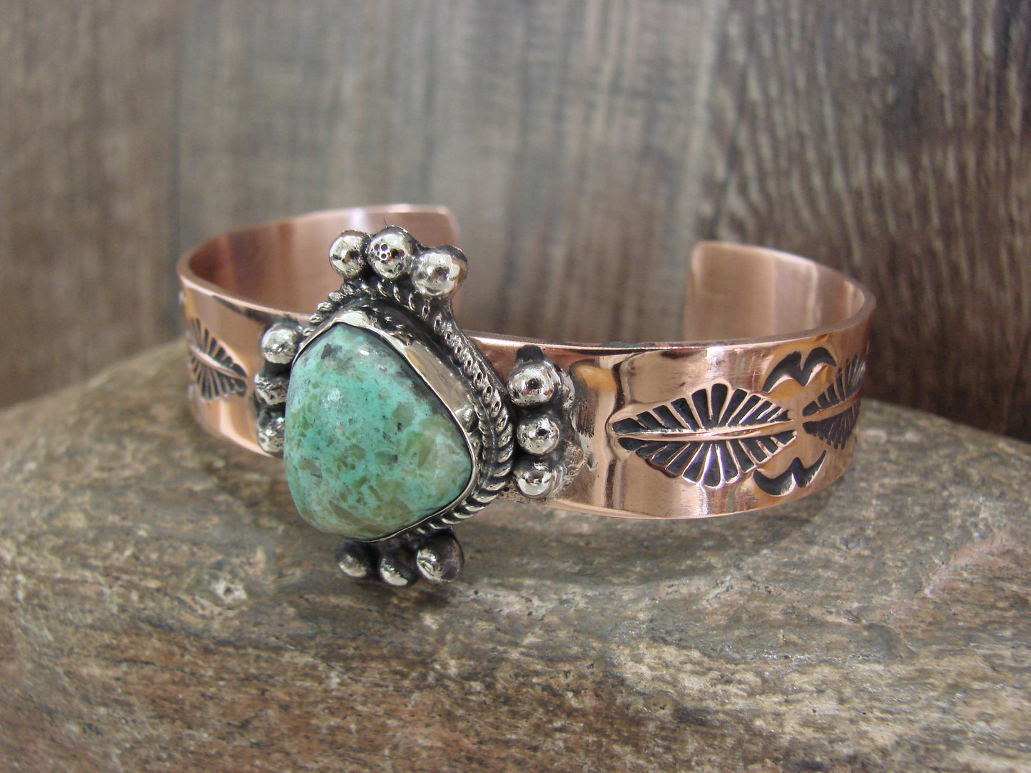 Native American Copper & Turquoise Bracelet by Cleveland