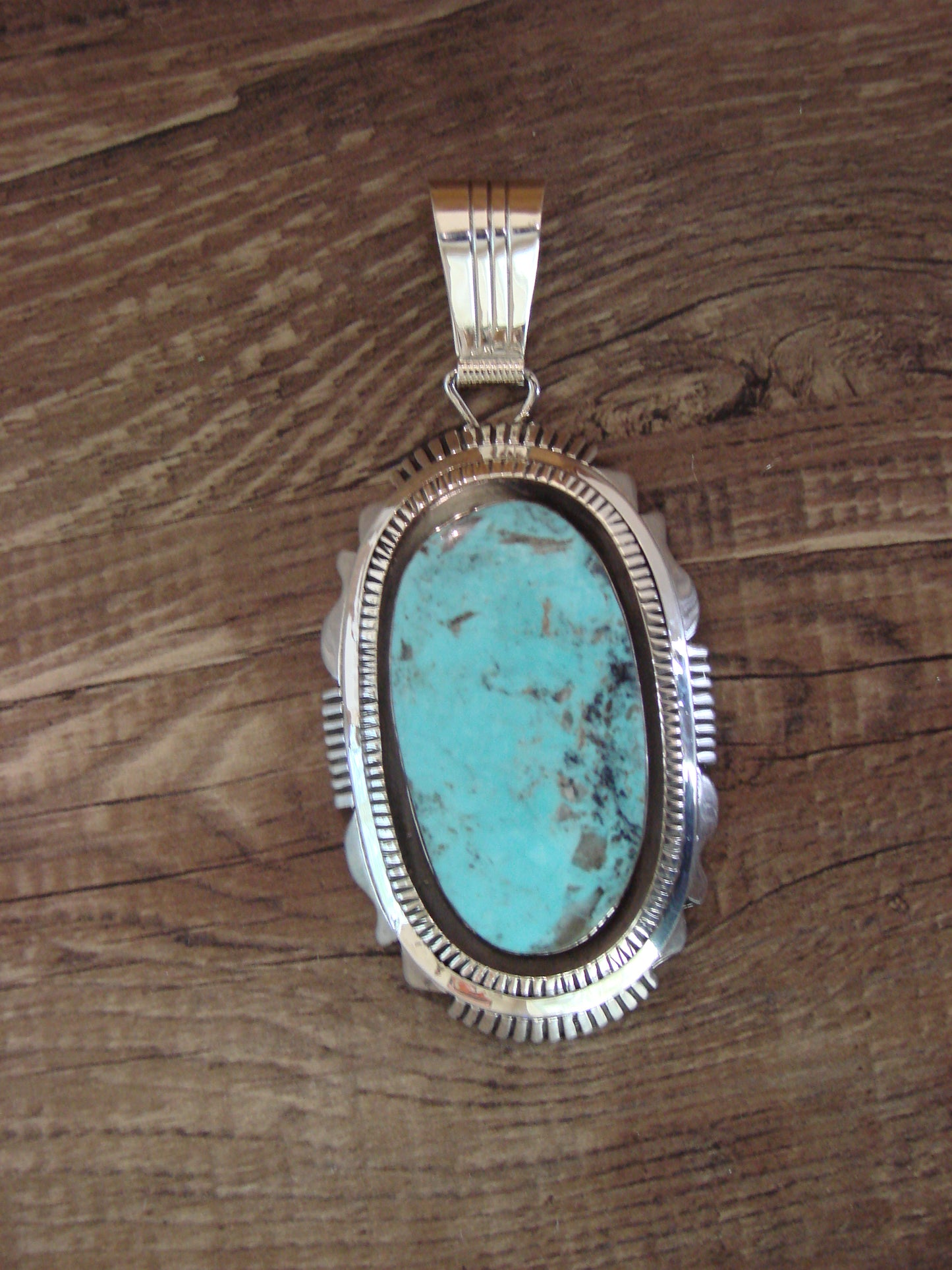 Native American Sterling Silver & Turquoise Shadowbox Pendant Signed Belin