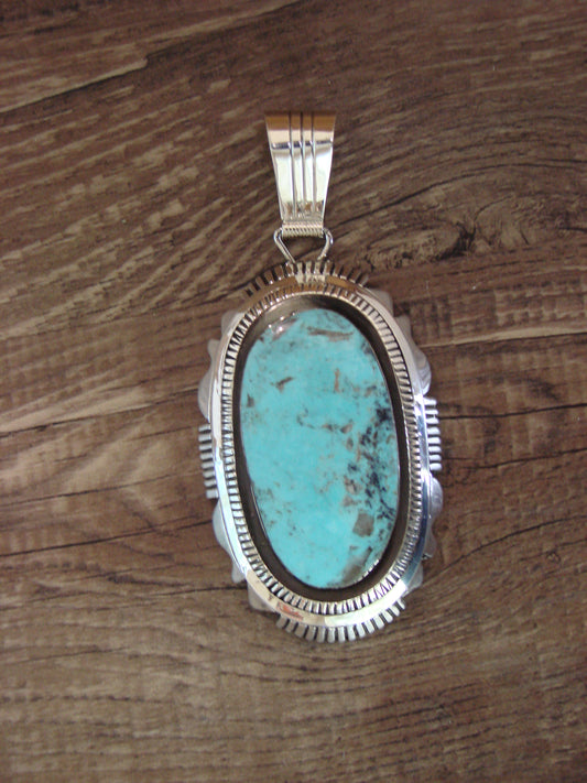 Native American Sterling Silver & Turquoise Shadowbox Pendant Signed Belin