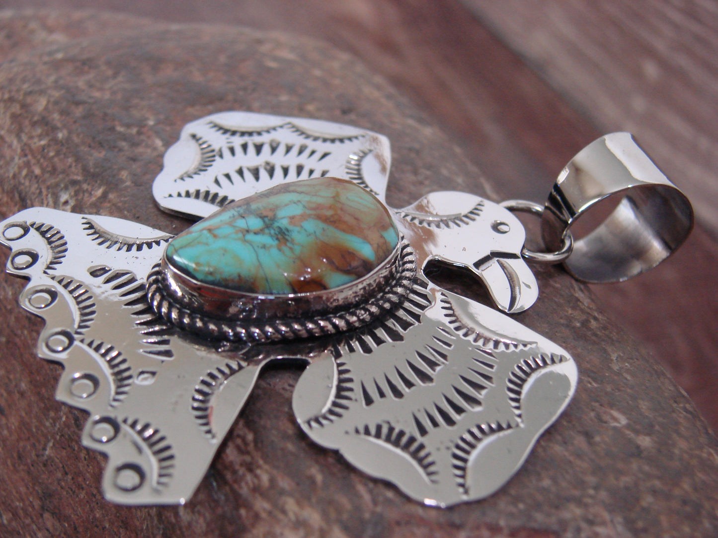 Native American Nickel Silver & Turquoise Thunderbird Pendant - Cleveland