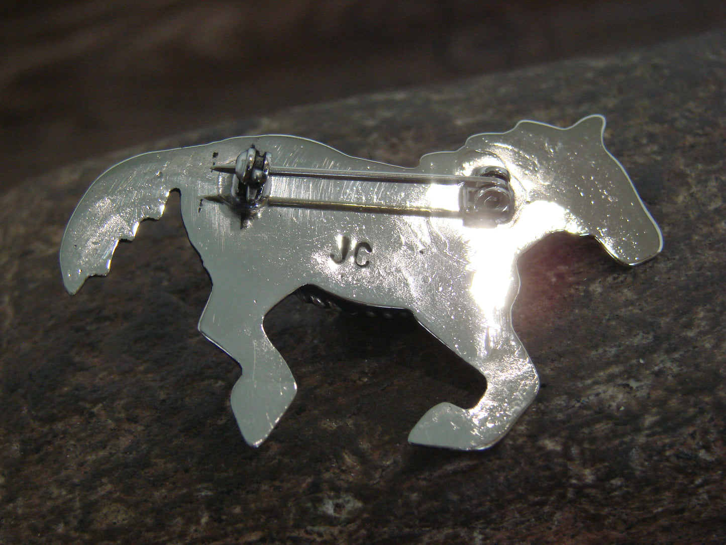 Native American Nickel Silver & Howlite Horse Pin - Cleveland