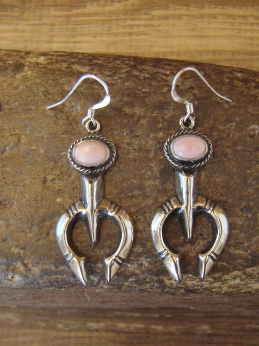 Native American Sterling Silver & Conch Naja Dangle Earrings - Henio