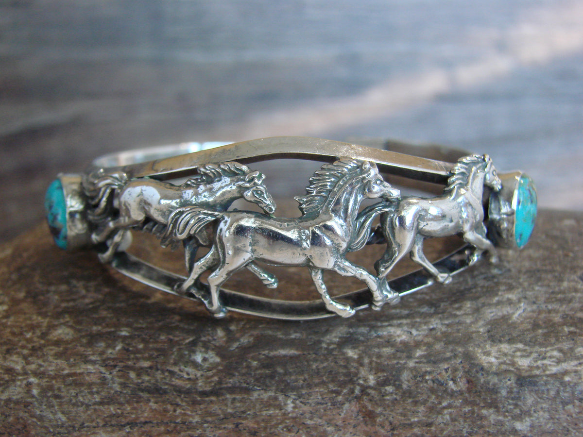 Native American Sterling Silver Turquoise Horse Bracelet by Platero