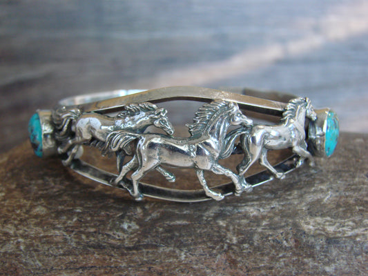 Native American Sterling Silver Turquoise Horse Bracelet by Platero