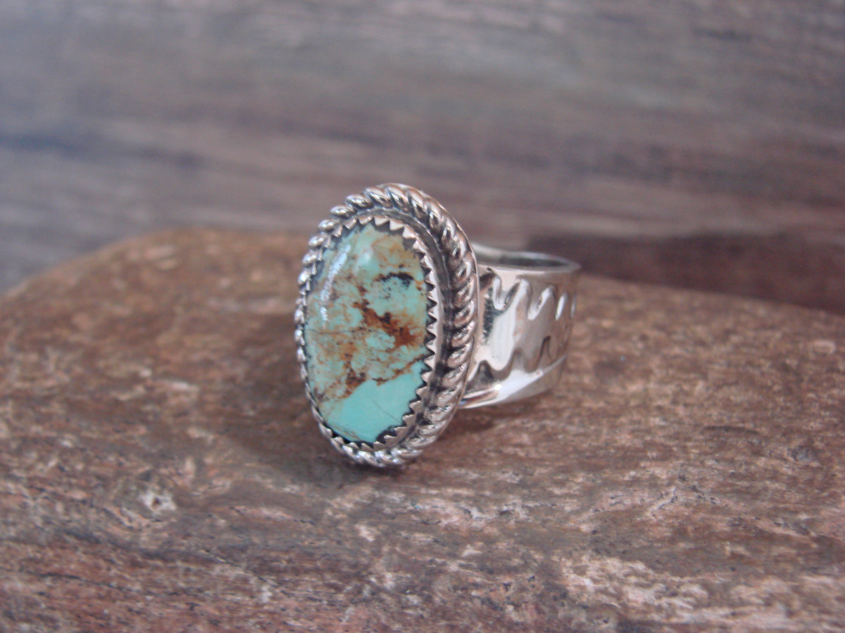 Native American Nickel Silver & Turquoise Scarf Ring by Cleveland