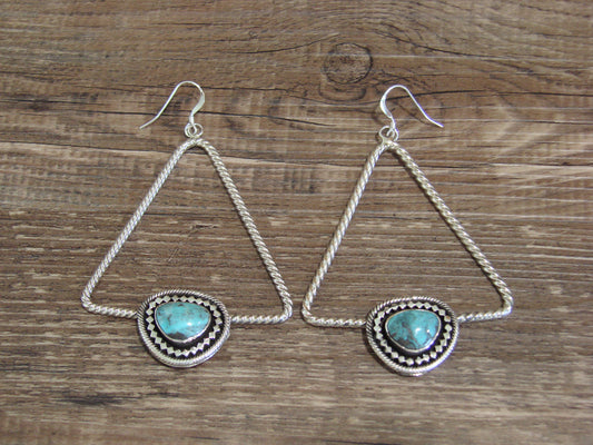 Native American Sterling Silver & Turquoise Dangle Earrings - Jack