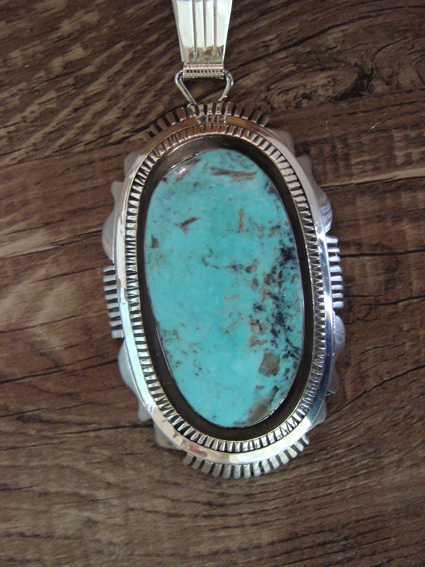 Native American Sterling Silver & Turquoise Shadowbox Pendant Signed Belin