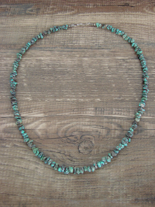 Native American Sterling Silver 17" Turquoise Nugget Stone Necklace by Coriz