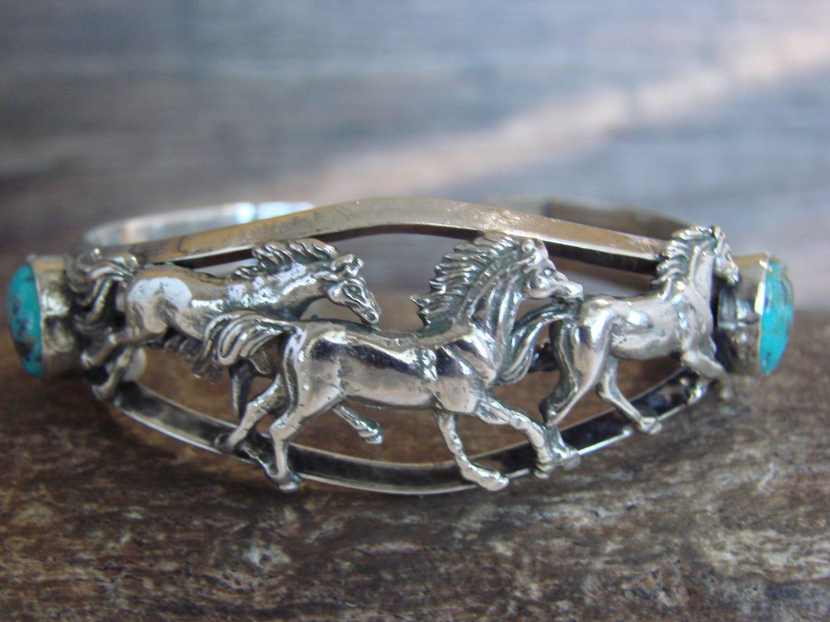 Native American Sterling Silver Turquoise Horse Bracelet by Platero