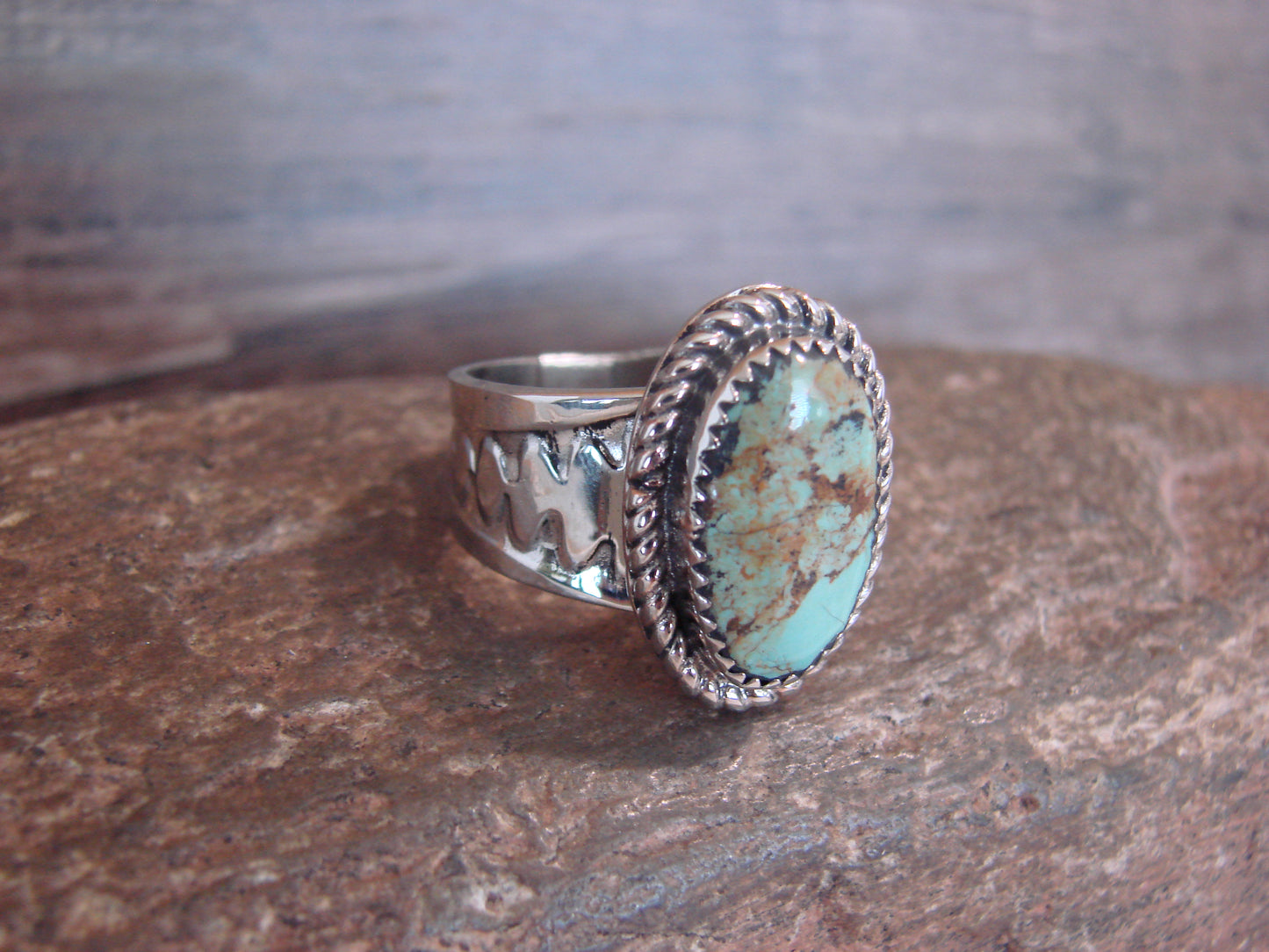 Native American Nickel Silver & Turquoise Scarf Ring by Cleveland