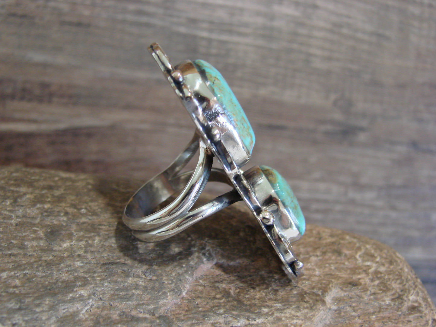 Native American Nickel Silver & Turquoise Ring by Cleveland - Size 9