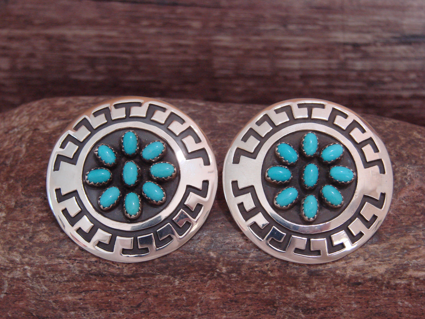 Native American Sterling Silver & Turquoise Cluster Post Earrings by Scott