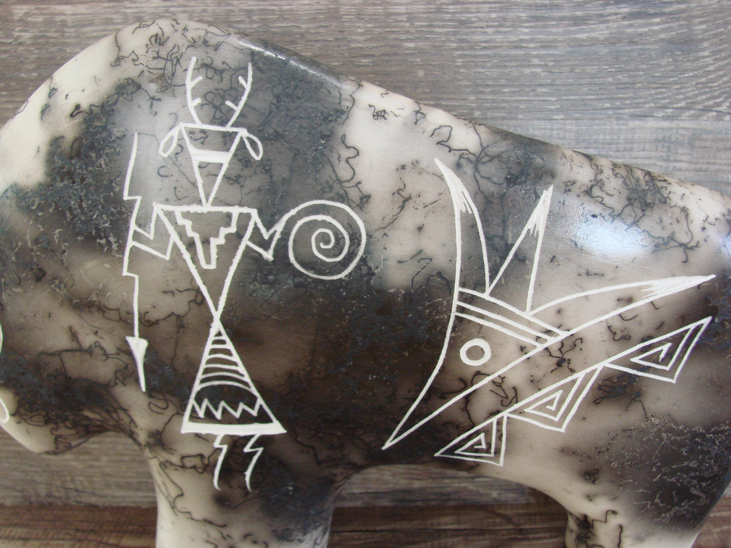 Native American Pottery Horse Hair Buffalo Sculpture by Yellow Corn