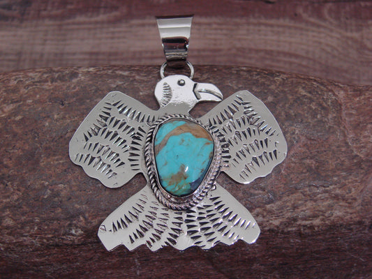 Native American Nickel Silver & Turquoise Thunderbird Pendant - Cleveland