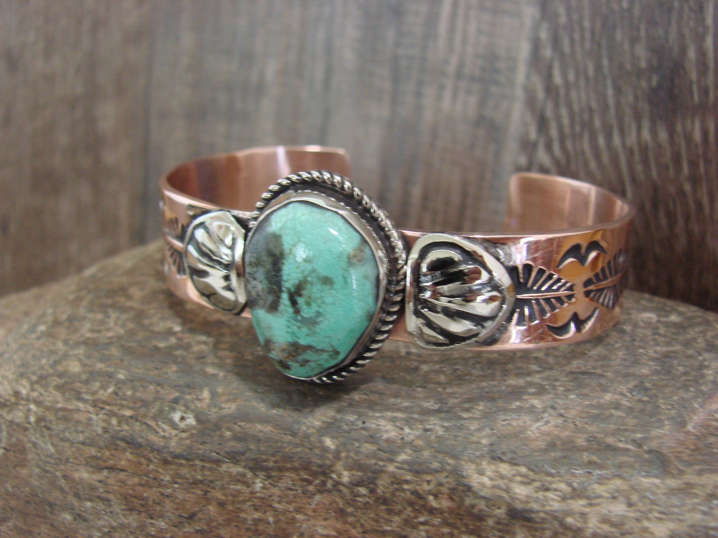 Native American Copper & Turquoise Bracelet by Cleveland