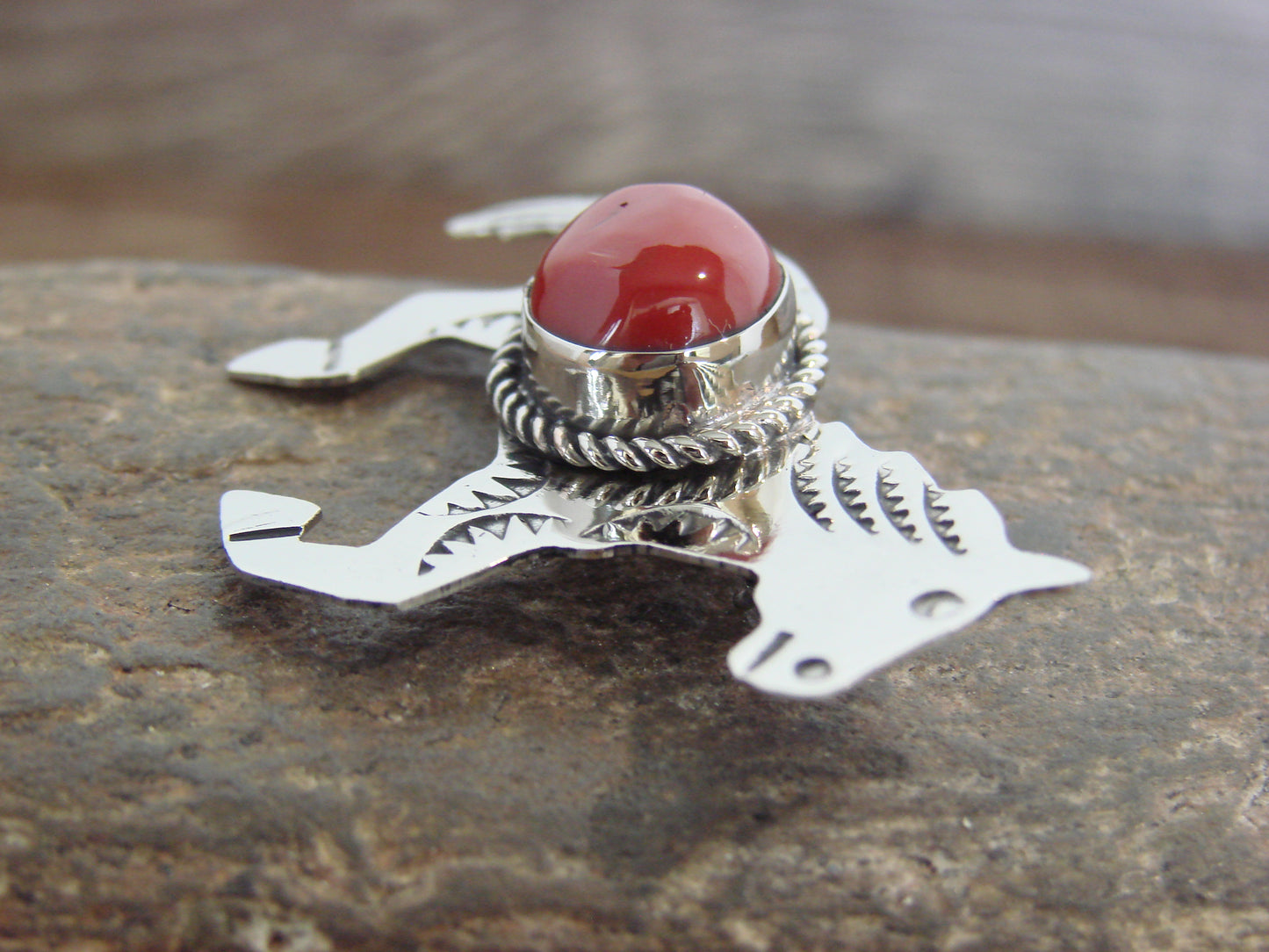 Native American Nickel Silver & Coral Horse Pin - Cleveland