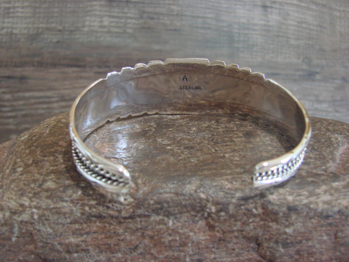 Native American Sterling Silver & Turquoise Row Bracelet by White Goat