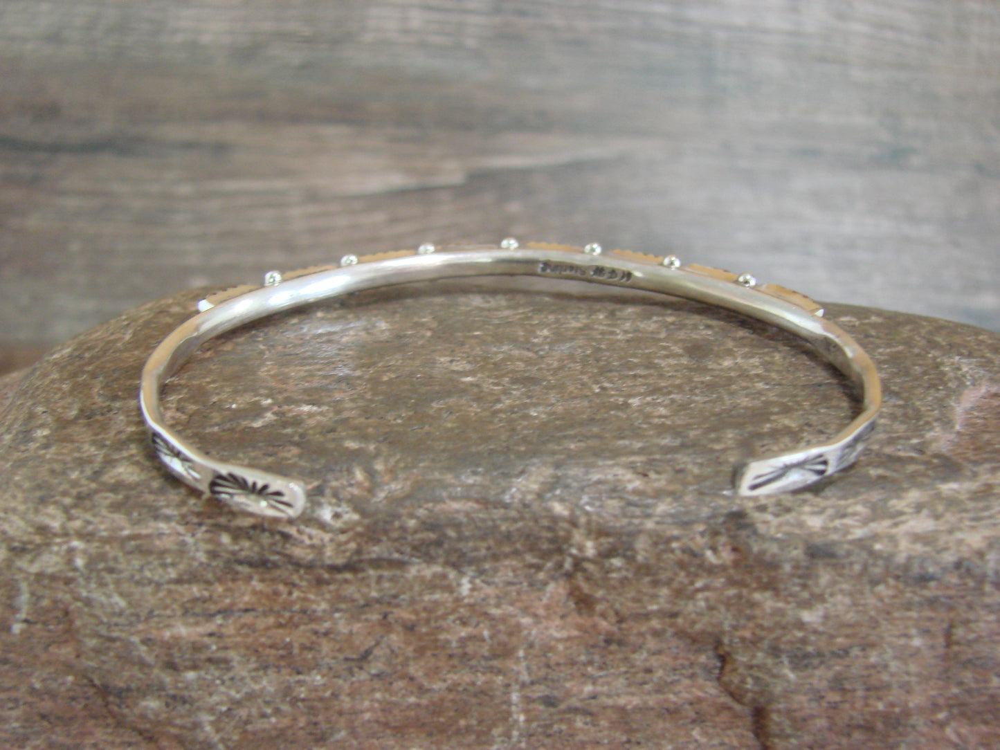 Native American Indian Sterling Silver & Coral Row Bracelet Signed Hannaweeka