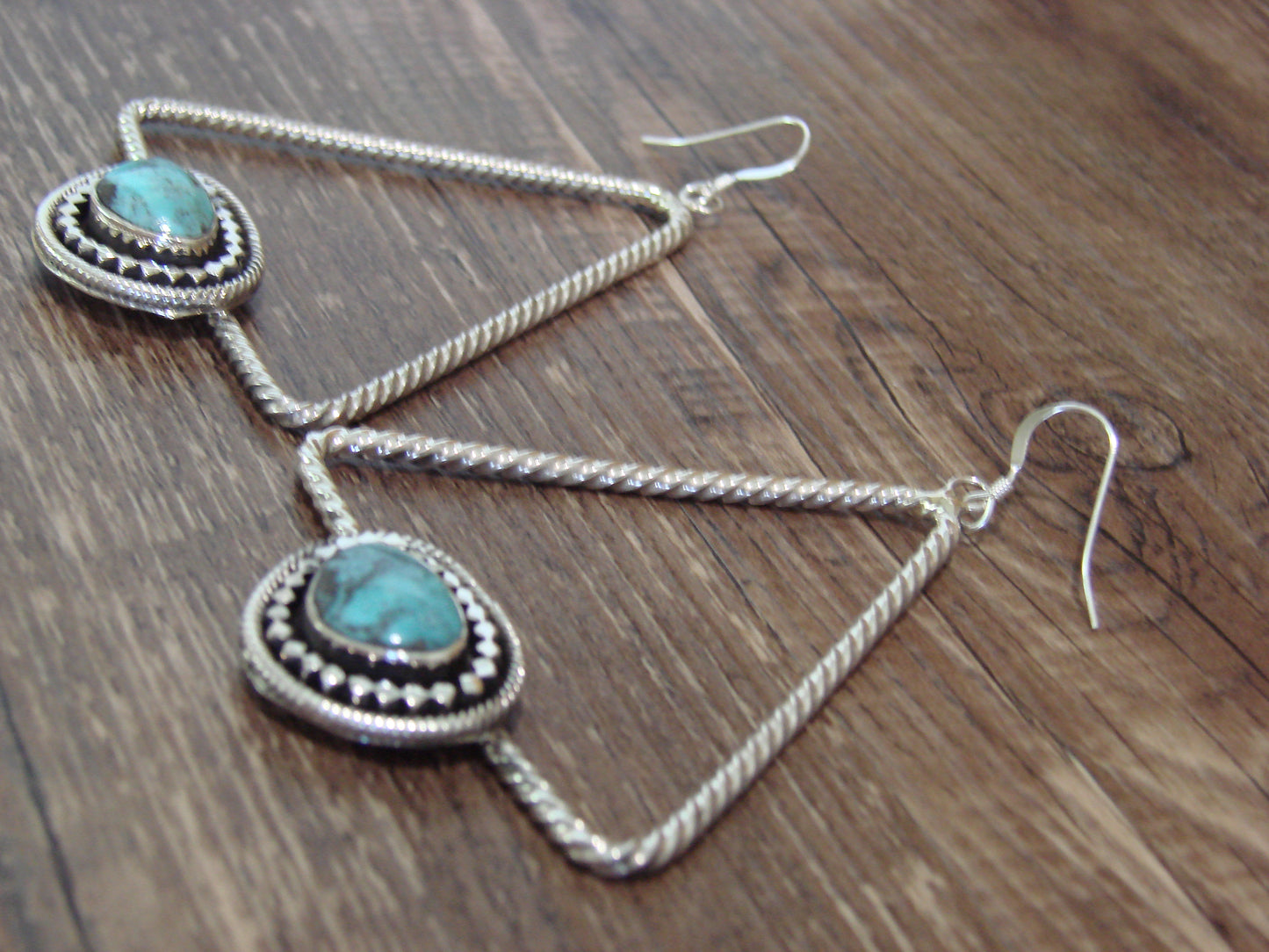 Native American Sterling Silver & Turquoise Dangle Earrings - Jack