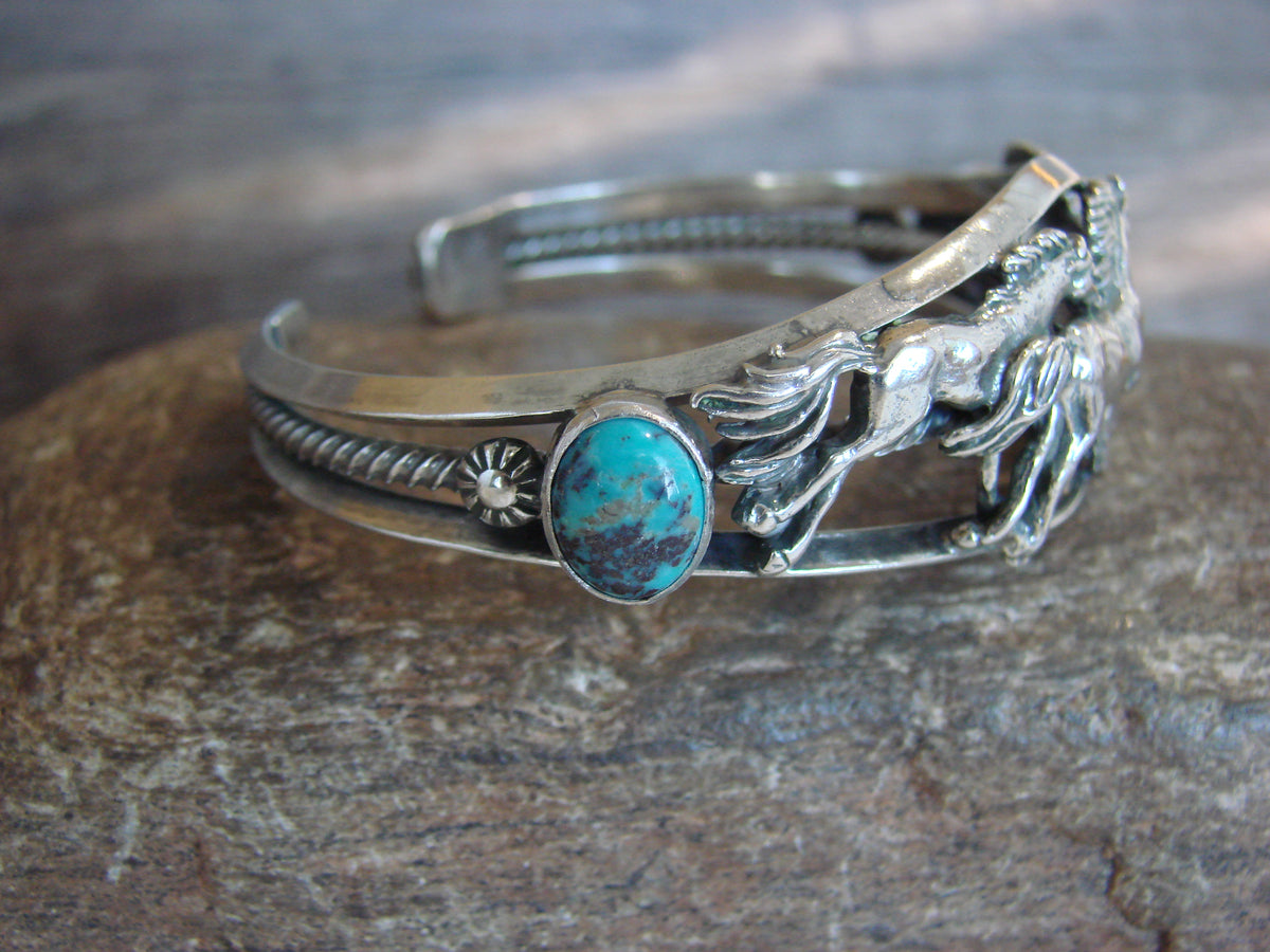 Native American Sterling Silver Turquoise Horse Bracelet by Platero