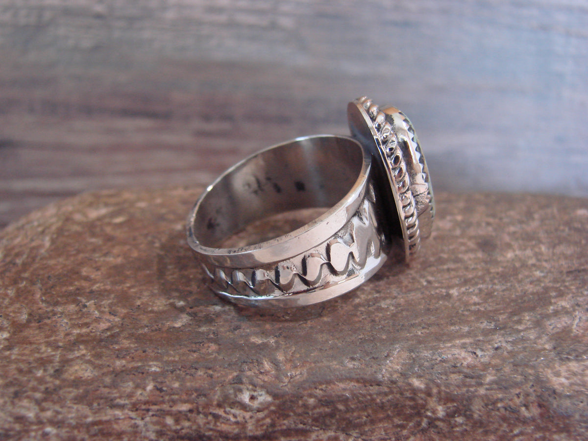 Native American Nickel Silver & Turquoise Scarf Ring by Cleveland