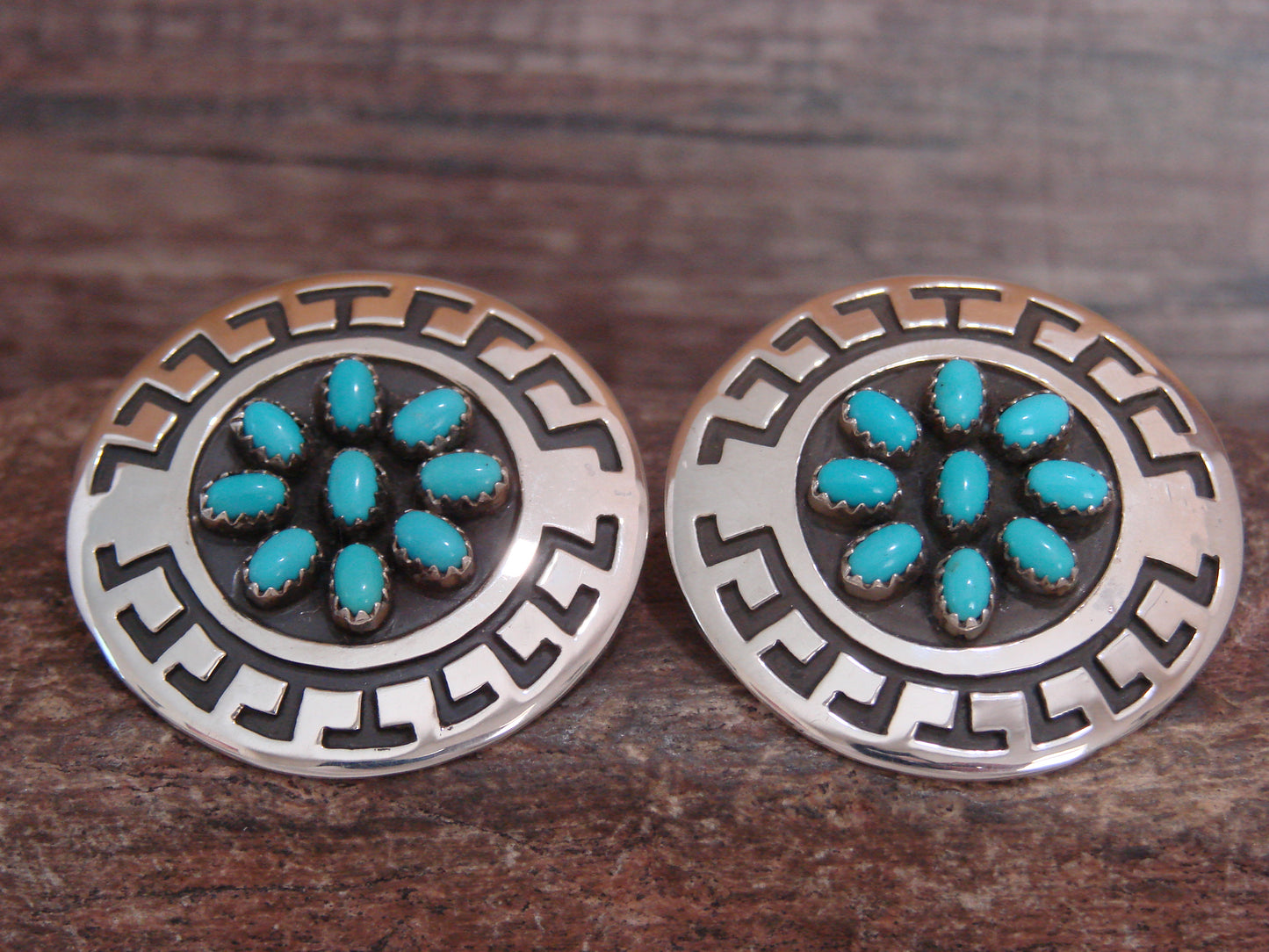 Native American Sterling Silver & Turquoise Cluster Post Earrings by Scott