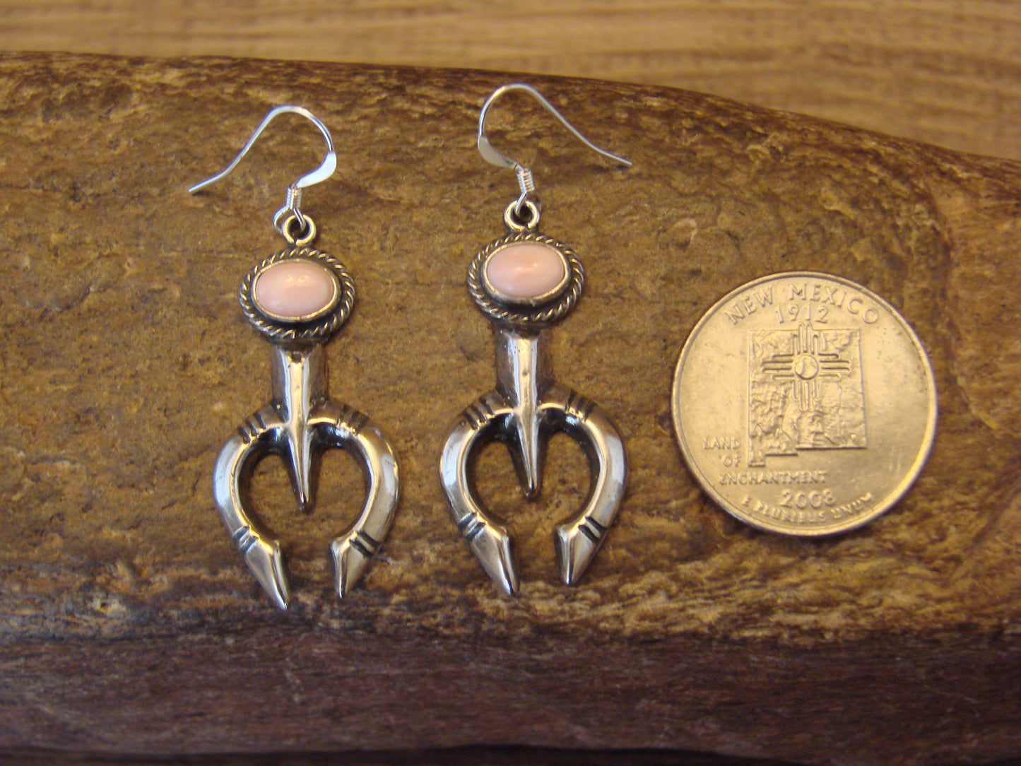 Native American Sterling Silver & Conch Naja Dangle Earrings - Henio
