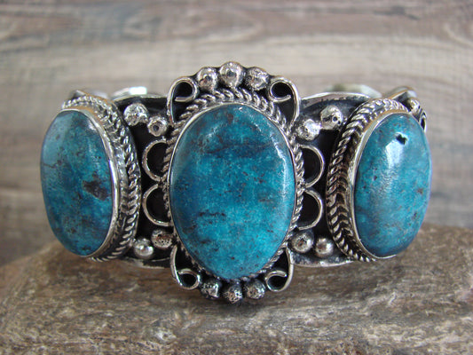 Native American Indian Nickel Silver & Turquoise Bracelet by Cleveland