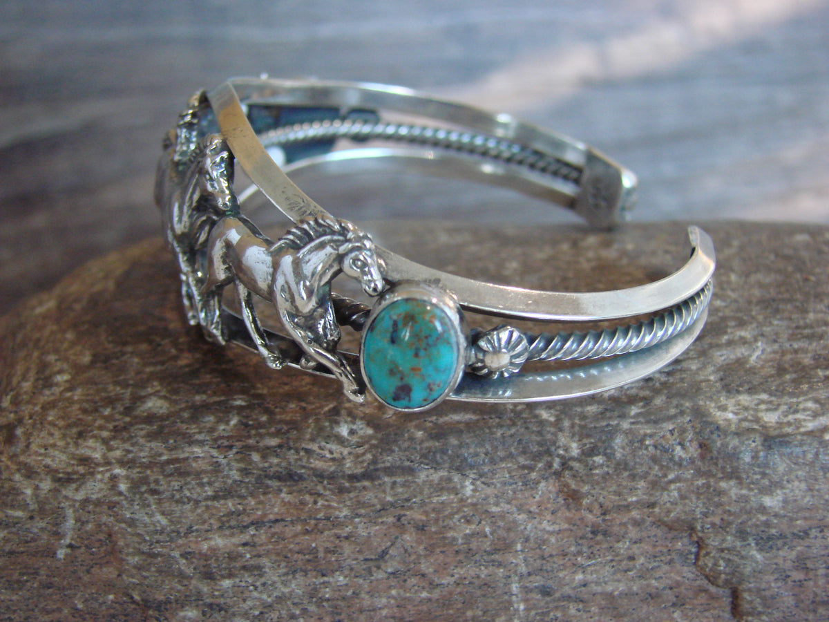 Native American Sterling Silver Turquoise Horse Bracelet by Platero