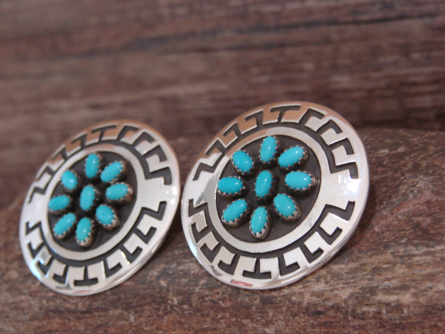 Native American Sterling Silver & Turquoise Cluster Post Earrings by Scott
