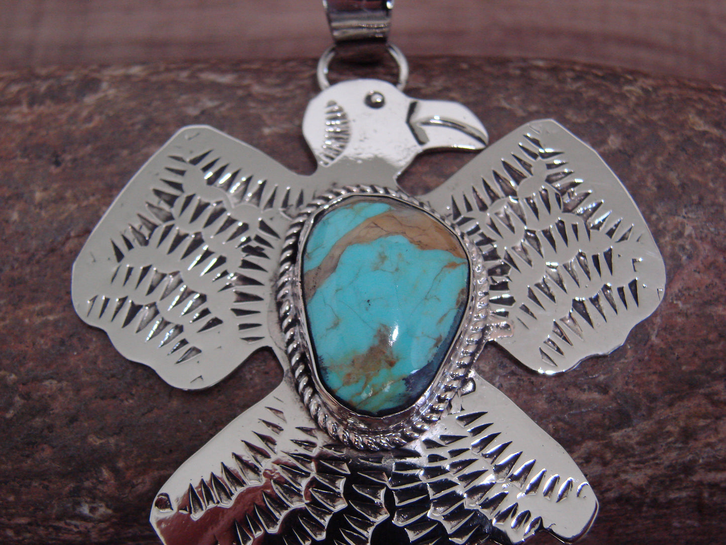 Native American Nickel Silver & Turquoise Thunderbird Pendant - Cleveland