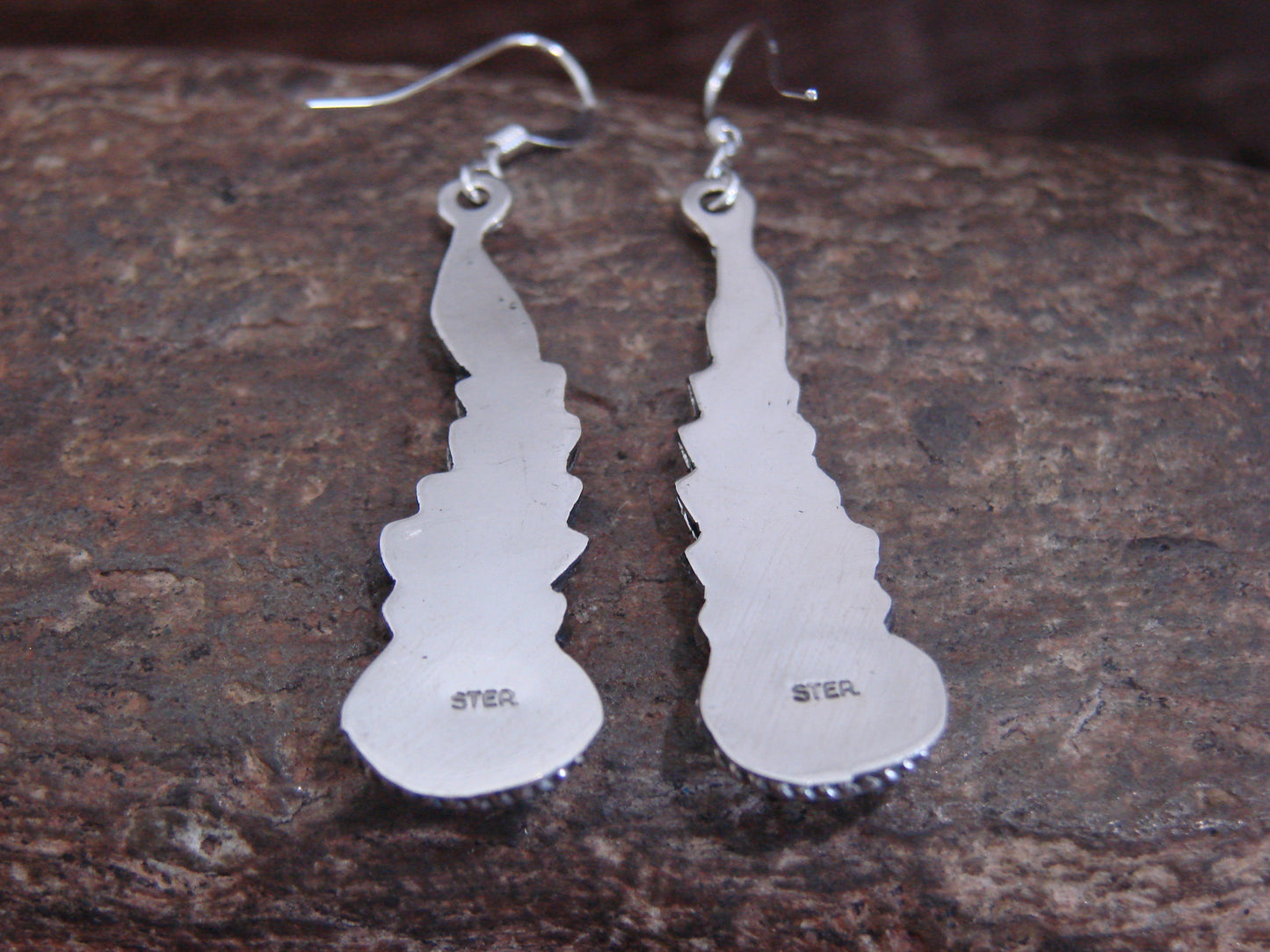 Native American Sterling Silver Turquoise Feather Dangle Earrings by Largo