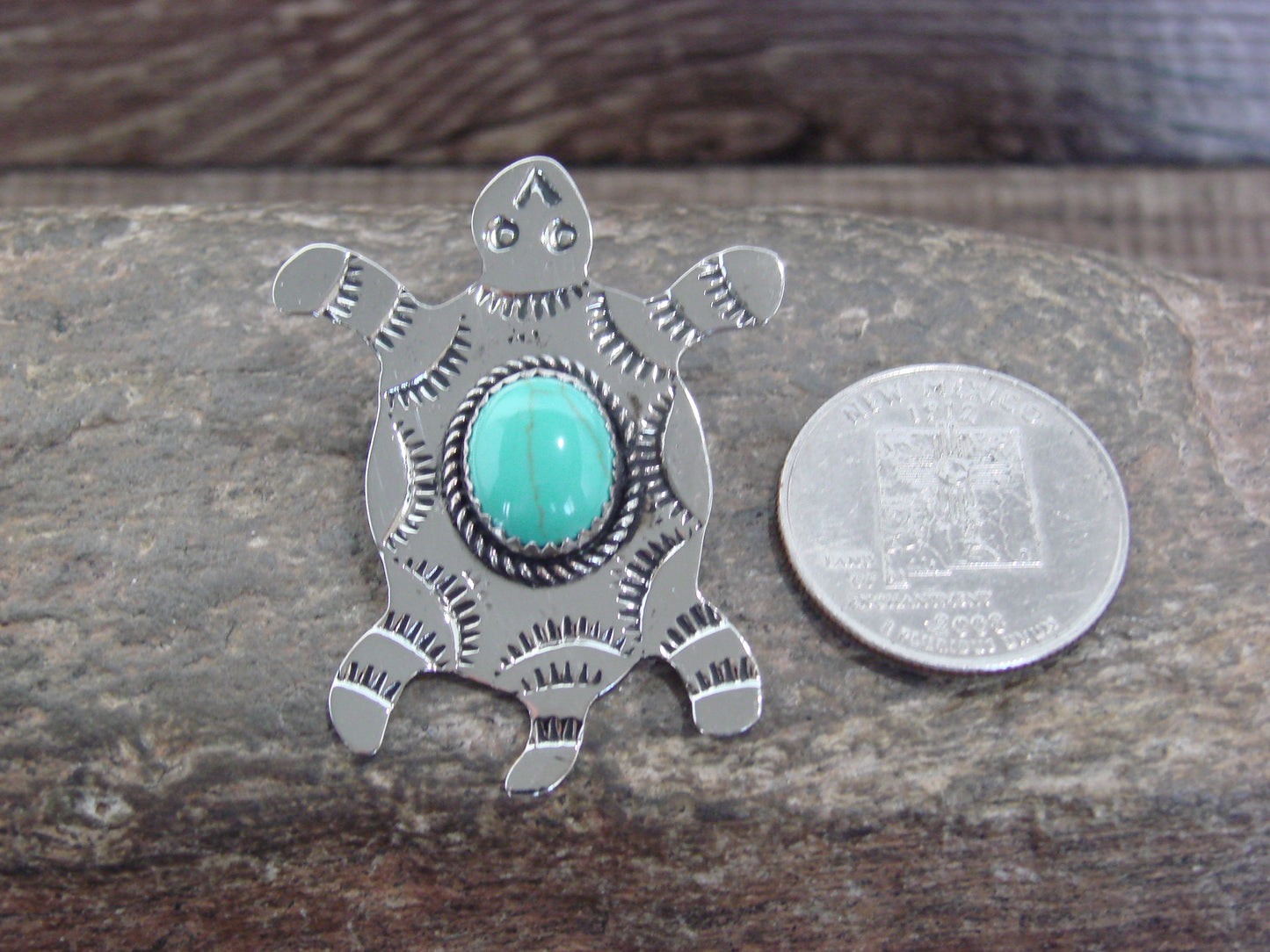 Native American Nickel Silver & Turquoise Turtle Pendant - Cleveland